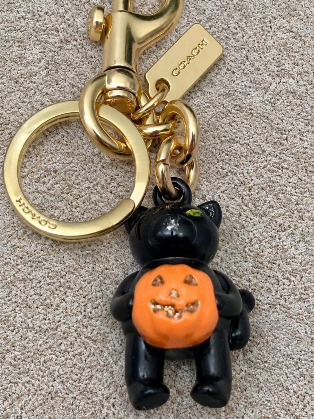 Like New Coach Black Cat Pumpkin Keychain Bag Accessory
